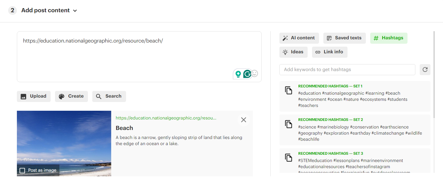 Post Planner’s AI hashtags tool